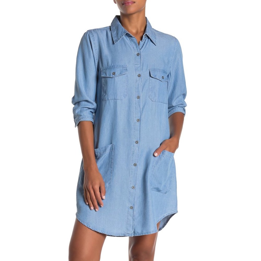 NWT Denim Chambray Collared Buttondown Shirt Dress - Picture 1 of 2